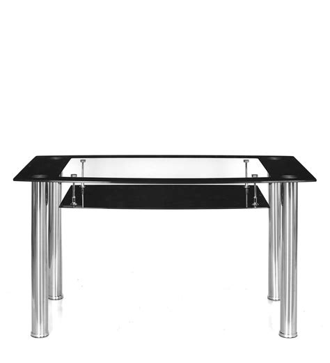 Buy Jasmine Metal 4 Seater Dining Table In Black Finish With Glass Top