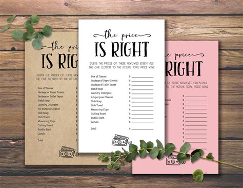 The Price Is Right Bridal Shower Game Instant Download Printable For Wedding Marriage Bride