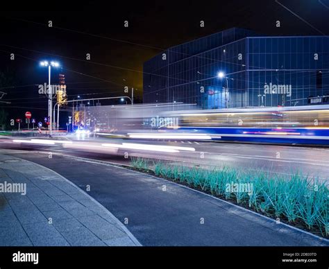 Night Tram Public Transportation In A City Stock Photo Alamy