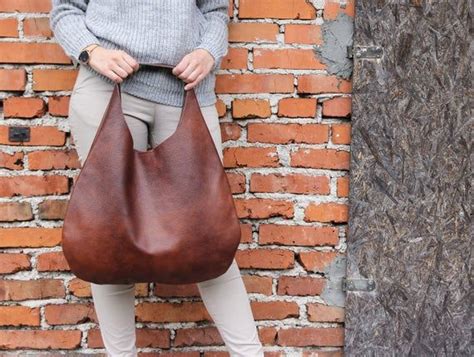 Brown Oversize Shoulder Bag Leather Hobo Bag Everyday Etsy Brown