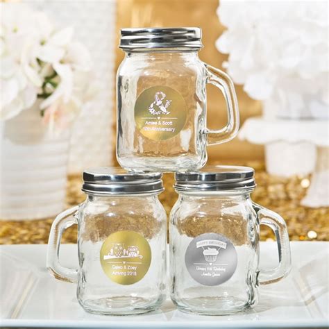 Personalized Metallics Collection 4oz Glass Mason Jar With Handle Personalized Ts And Party