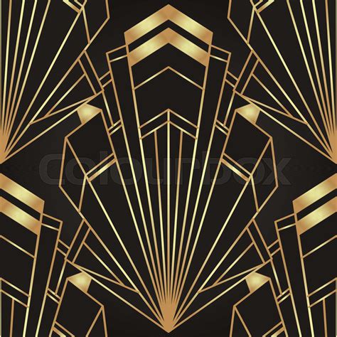 Art Deco Style Geometric Seamless Pattern In Black And Gold Vector