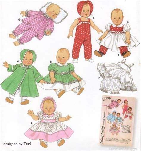 Vintage Baby Doll Clothes Sewing Pattern Annabell Born Baby Doll