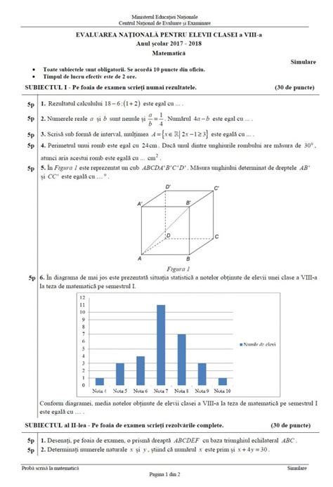 Pregatire evaluarea naţionala romana 2021. Subiecte simulare Evaluare Nationala 2018 Matematica ...