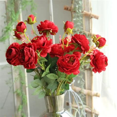 Artificial Fake Western Rose Flower Peony Bridal Bouquet Wedding Home