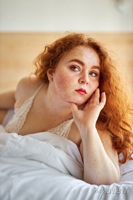 Serious Half Naked Redhead Fat Woman Have Rest On Bed Female Posters