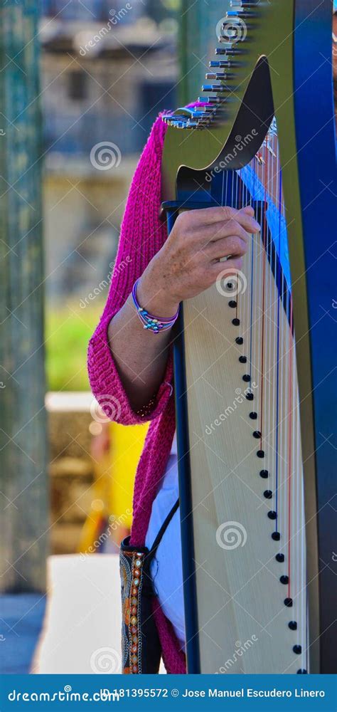 Harp Woman Playing Harp In Street Stock Photo Image Of Loud Harp