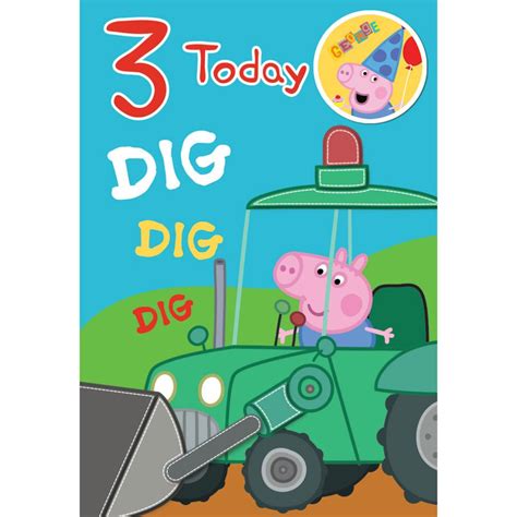 3 Today Peppa Pig Birthday Card With Badge 222005 Character Brands