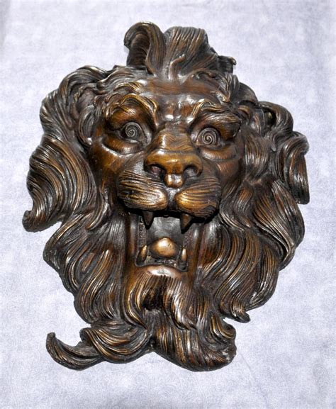 French Bronze Baroque Lions Head Plaque Cats Mane