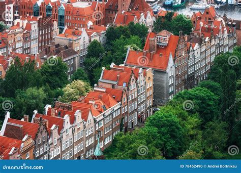 Aerial View Of Colorful Houses In Old Town Gdansk Poland Stock Photo