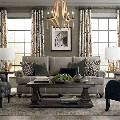 Transitional Living Room With Chandelier Bassett