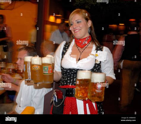 Oktoberfest Waitress Carrying Beers Stock Photo 9145820 Alamy