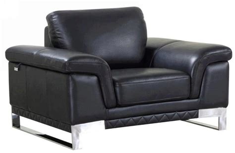 Modern Black Genuine Italian Leather Sofa Set 3 Pcs Global United 411