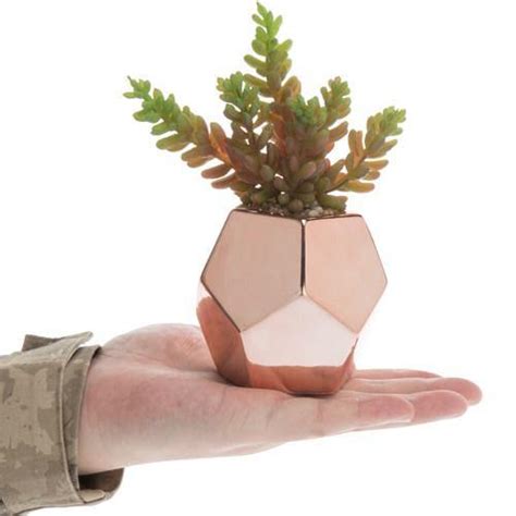 Artificial Succulents In Geometric Rose Gold Ceramic Plant Pots Set O