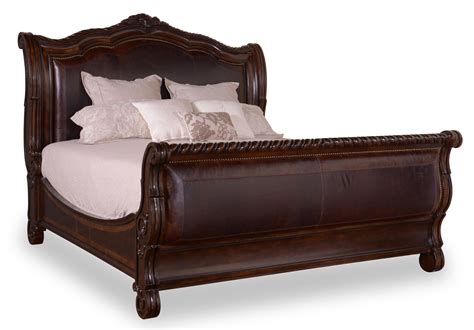 Valencia King Leather Upholstered Sleigh Bed Leather Sleigh Bed Wood