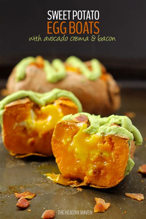 The Original Sweet Potato Egg Boats With Avocado Crema And Bacon A