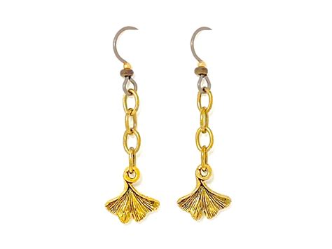 Ginkgo Leaf Earrings Pewter And Brass Chain With 22kt Gold Plate And