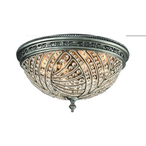 Renaissance 6 Light Flush Mount In Weathered Zinc With Crystal