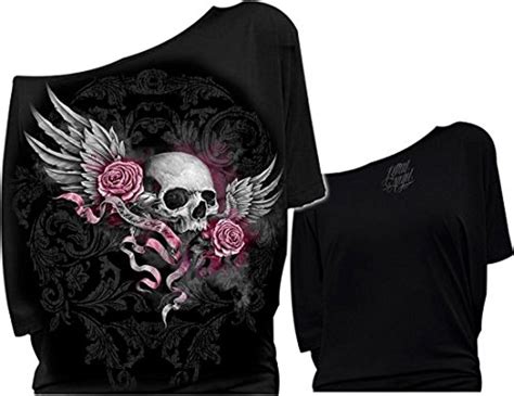 Lethal Threat Wing Skull Womens Short Sleeve T Shirt Blackwhitepink Lg Awesome Products