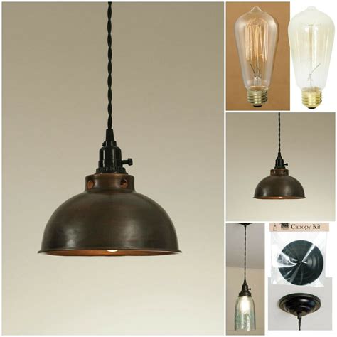 Aged Cooper Plug In Pendant Light Rustic Industrial Style Ceiling Light