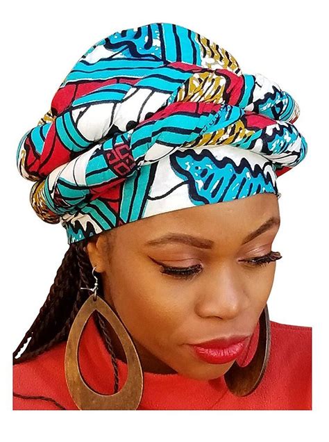 Red Turquoise African Print Ankara Modu Hat Pre Tied Head Wrapgele Head Wraps African Print