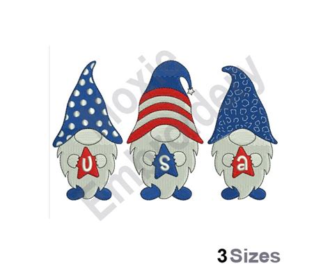 Usa Gnomes Machine Embroidery Design Patriotic Gnomes Etsy
