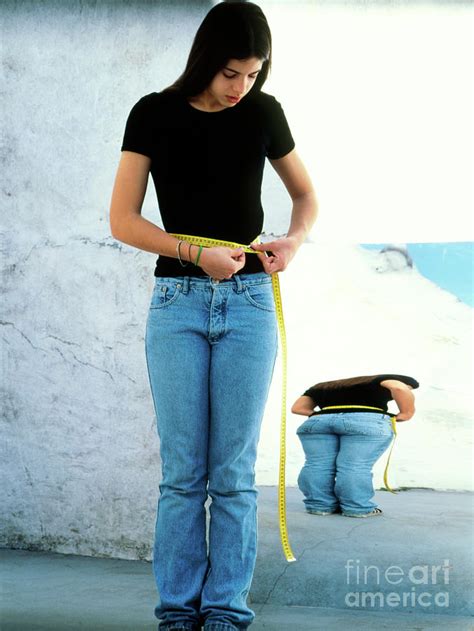 Anorexic Teenage Girl Measuring Herself With Tape Photograph By Oscar