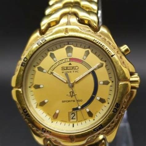 Vintage Seiko Kinetic Sports 100 5m42 0809 Gold Tone Mens Watch