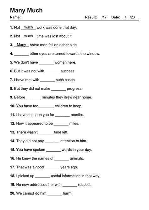 Printable Many Much PDF Worksheets With Answers Grammarism