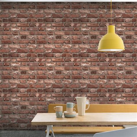Grandeco Vintage House Brick Pattern Wallpaper Faux Effect Textured