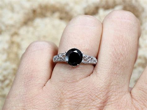 Vintage Black Spinel Engagement Ring Polymnia Antique Filigree Etsy