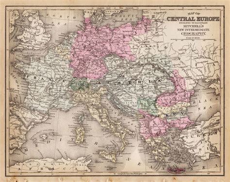 Map Of Central Europe 1881 Print 18357231 Framed Framed Photos