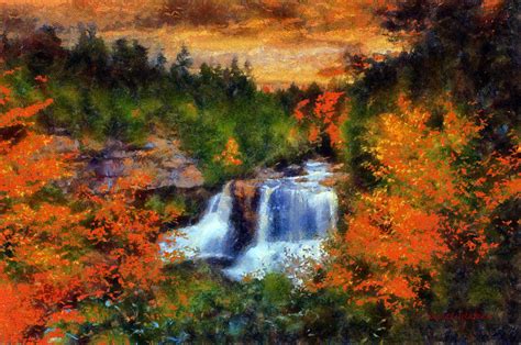 Waterfall In Autumn Painting By Lynne Jenkins