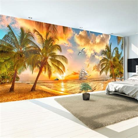 Large Custom Wall Mural Non Woven Wallpaper Beach Sunset