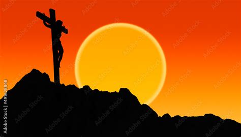 Jesus Christ Crucified On The Cross At Calvary Hill Illustration Stock