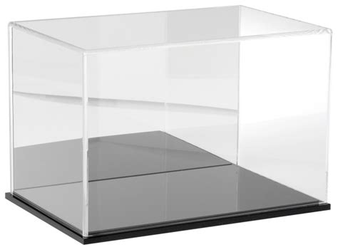 Plymor Clear Acrylic Display Case With Black Base Mirror Back 12 W