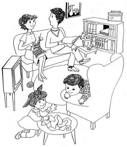 Imagen de una familia jugando para colorear. DIBUJOS DE LA FAMILIA PARA COLOREAR