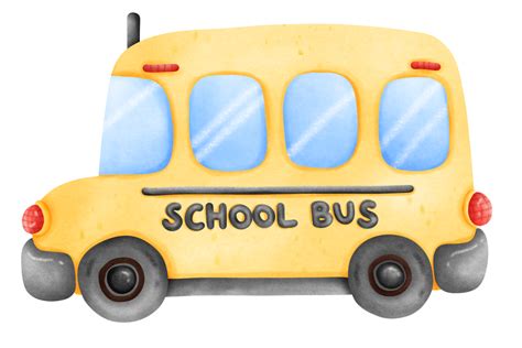 Isolated Cute Yellow School Bus In Watercolor Style And Transparent