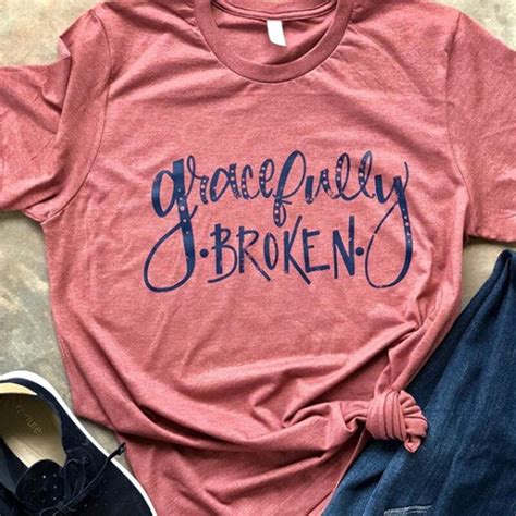 Sale Grace Fully Broken Tee Christian Women T Shirts Lake Life Tee Love
