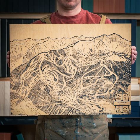 Telluride Colorado Trail Map Engraved Wood Art Ski Trail Etsy