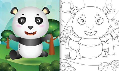 Coloring Book For Kids With A Cute Panda Bear Character Illustration