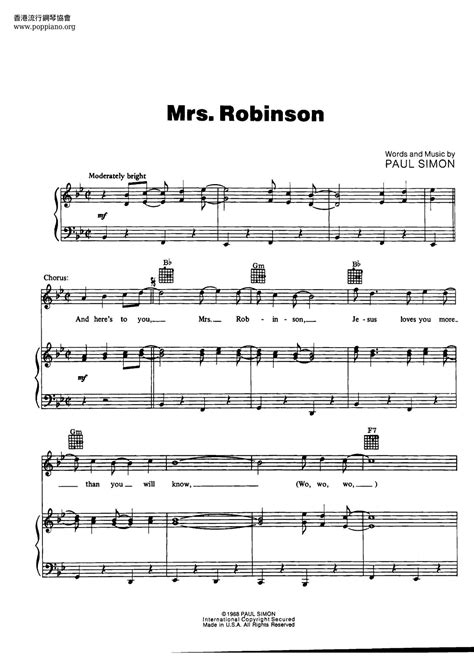 Simon And Garfunkel Mrs Robinson From The Graduate Soundtrack ピアノ譜