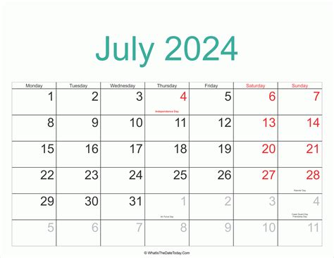 July Calendar 2024