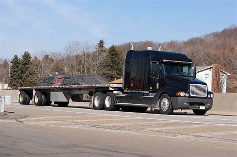 Loaded Flatbed Black Semi Truck Stock Photo Download Image Now Istock