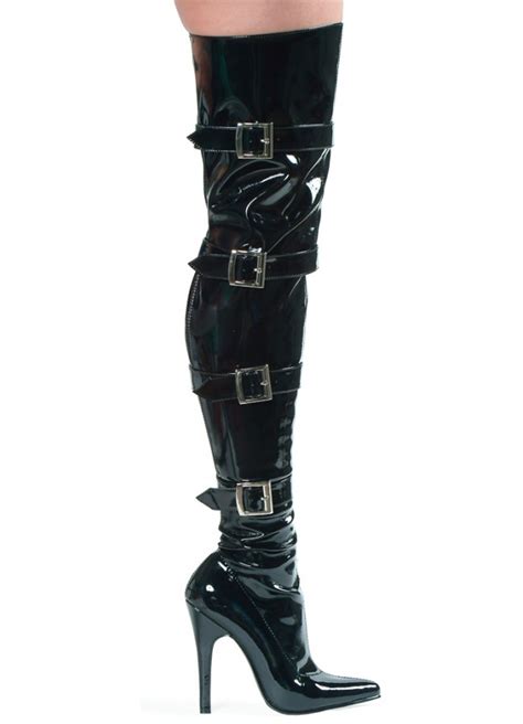 buckle up black patent over the knee thigh boot 5 inch high heel