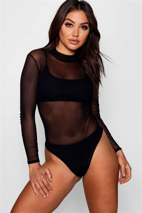 rose turtle neck all over mesh body boohoo