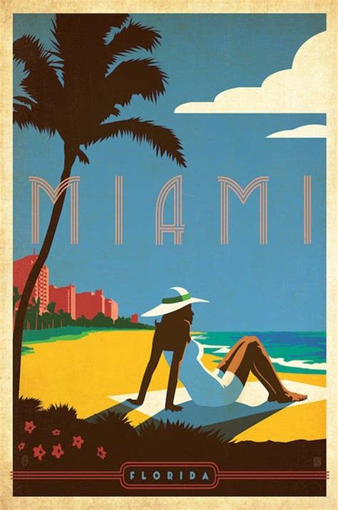 Miami Florida Usa Vintage Art Deco Travel Poster 13x20 20x30 24x36
