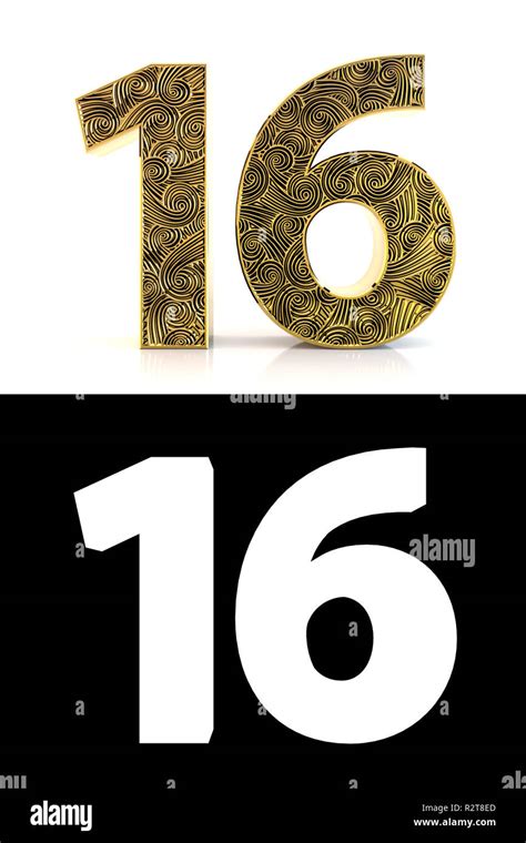 Golden Number Sixteen 16 Years On White Background With Pattern Style