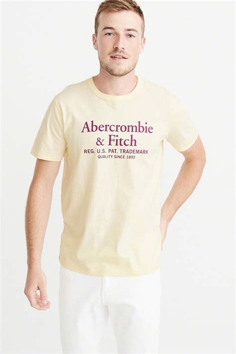 Mens Abercrombie And Fitch Printed Logo T Shirt Yellow T Shirt Print