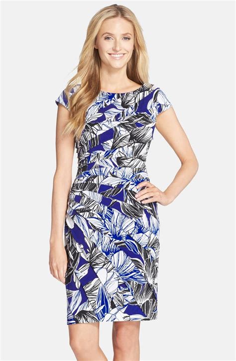 Adrianna Papell Floral Print Pleat Side Sheath Dress Nordstrom